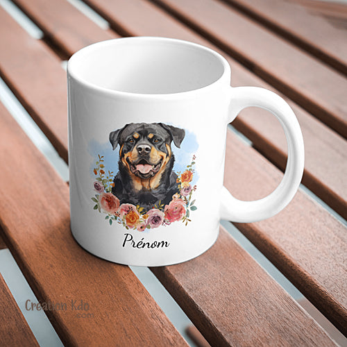 mug rottweiler tasse chien de race tête floral