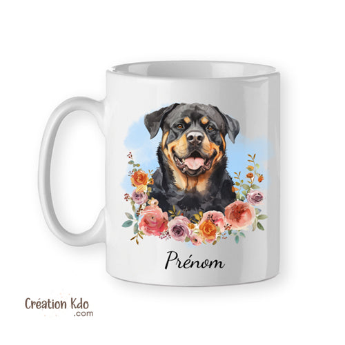 mug rottweiler tasse chien de race tête floral
