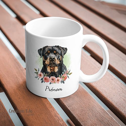 mug rottweiler tasse chien de race tête floral céramique