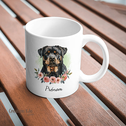 mug rottweiler tasse chien de race tête floral céramique