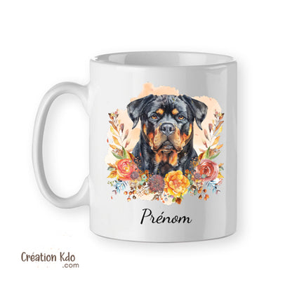 mug rottweiler tasse chien céramique blanc motif automne saison