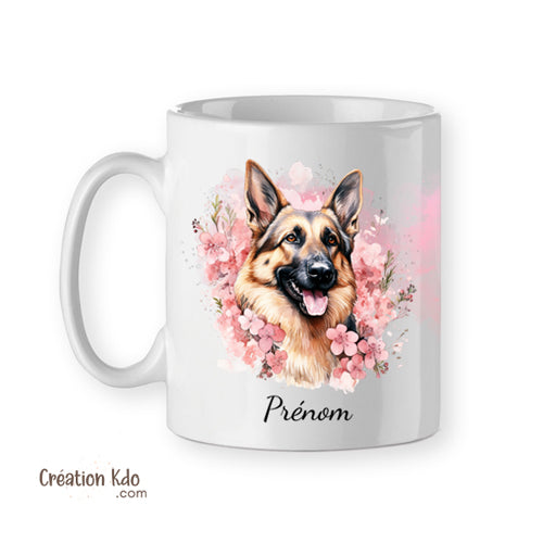 mug motif berger allemand tasse chien fleuri