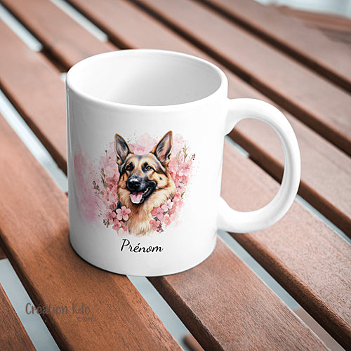 mug motif berger allemand tasse chien fleuri rose
