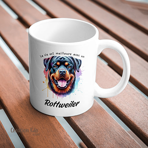 mug rottweiler multicolore tasse chien céramique blanc