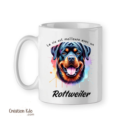 mug rottweiler multicolore tasse chien céramique blanc la vie est meilleure