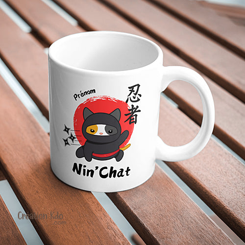 Mug ninja Nin'chat ambiance japonaise tasse cadeau personnalisée prénom
