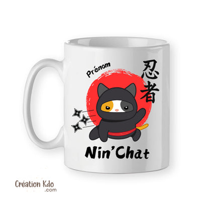 Mug humour ninja Nin'Chat ambiance japonaise tasse cadeau personnalisée prénom