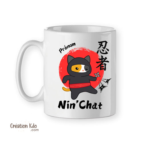 Mug humour ninja Nin'chat ambiance japonaise tasse cadeau personnalisée prénom