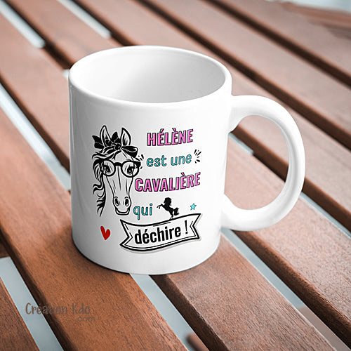 mug cheval personnalisé prénom est une cavalière qui déchire tasse cadeau équitation chevaux poney