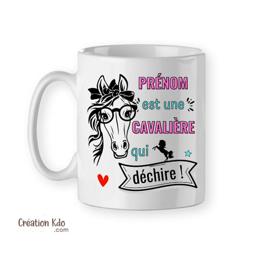 mug cheval prénom est une cavalière qui déchire tasse personnalisée cadeau équitation chevaux poney