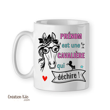 mug cheval prénom est une cavalière qui déchire tasse personnalisée cadeau équitation chevaux poney