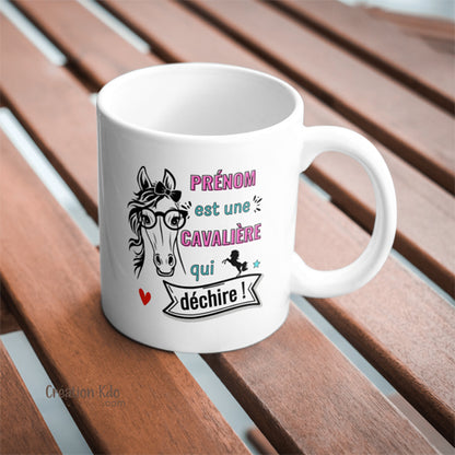 mug cheval prénom est une cavalière qui déchire tasse personnalisée cadeau équitation chevaux poney 