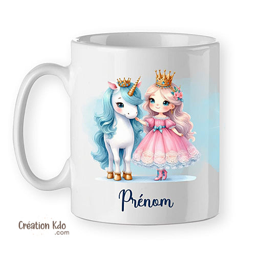Mug Princesse et licorne pastel rose et bleu