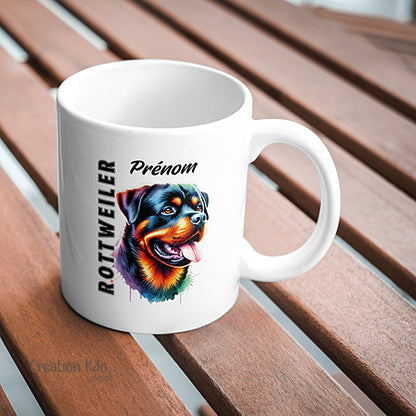 mug rottweiler multicolore tasse chien céramique blanc