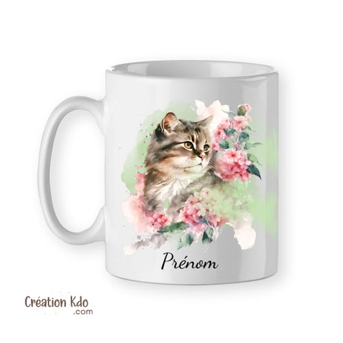mug chat prénom personnalisé tasse cadeau floral