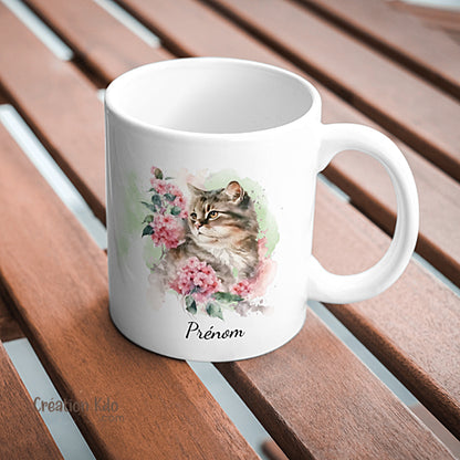 mug chat prénom personnalisé tasse cadeau floral 330ml céramique