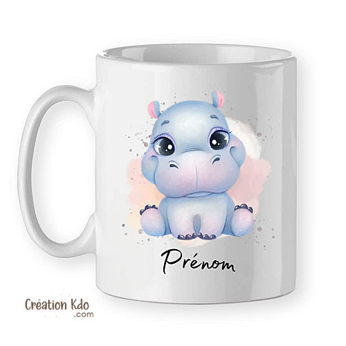 mug animaux hippopotame tasse prénom personnalisé