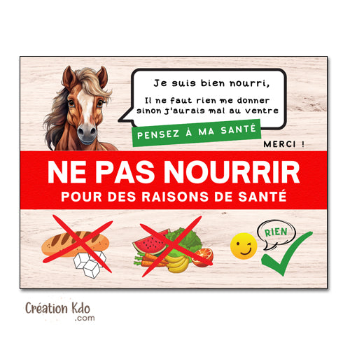panneau ne pas nourrir chevaux pour raison de santé plaque ne pas donner à manger aux animaux cheval pancarte box