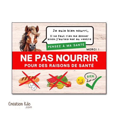 panneau ne pas nourrir chevaux pour raison de santé plaque ne pas donner à manger aux animaux cheval pancarte box
