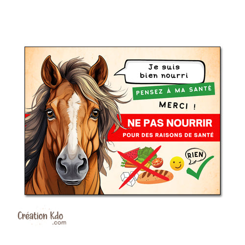 panneau ne pas nourrir chevaux pour raison de santé plaque ne pas donner à manger aux animaux cheval pancarte box je suis bien nourri