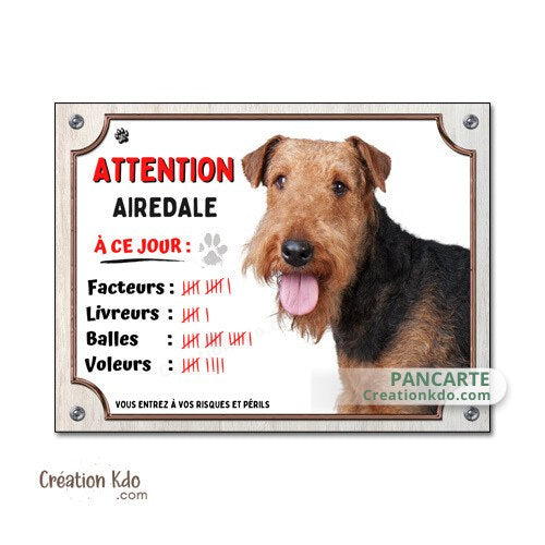 plaque airedale panneau je monte la garde pancarte chien à ce jour humour portail