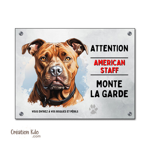 plaque chien amstaff je monte la garde personnalisé american staff panneau portail