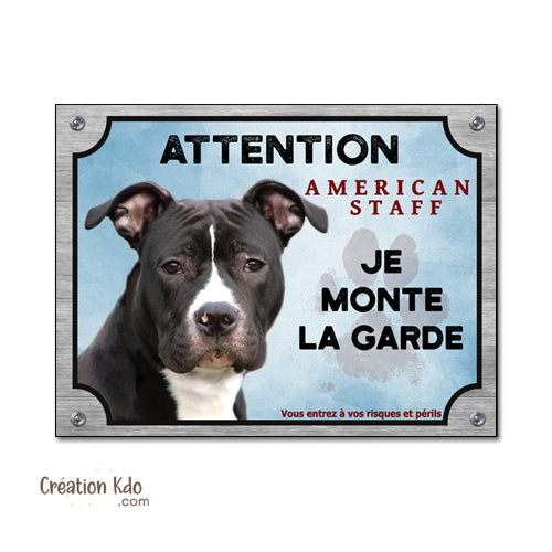 panneau je monte la garde american staff amstaff noir plaque chien