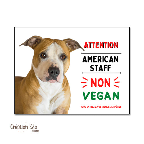 plaque american staff attention au chien panneau portail je monte la garde amstaff Staffordshire humour vegan
