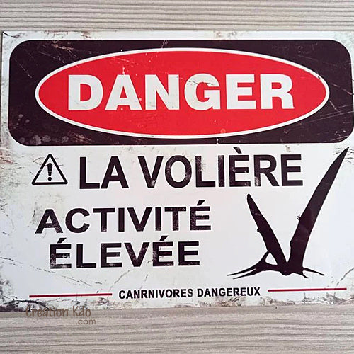 panneau danger dinosaure plaque rétro jurassic park