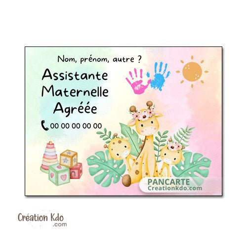 Plaque assistante maternelle panneau nounou nourrice métier pancarte personnalisée texte