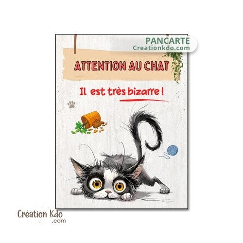 plaque humour attention au chat noir et blanc de mauvais poil panneau