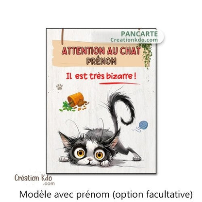 plaque humour attention au chat noir et blanc de mauvais poil panneau
