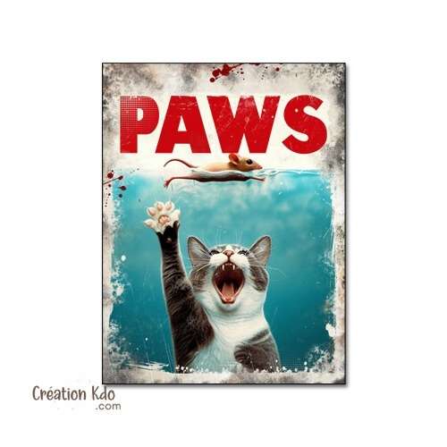 affiche plaque rétro les dents de la mer jaws caricature chat et souris requin poster