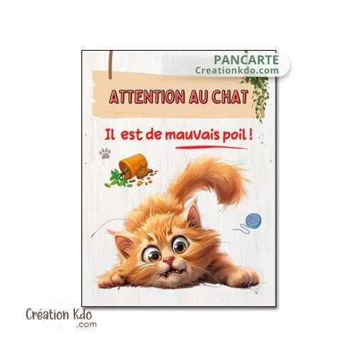 plaque humour attention au chat de mauvais poil panneau