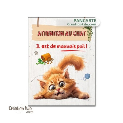 plaque humour attention au chat de mauvais poil panneau