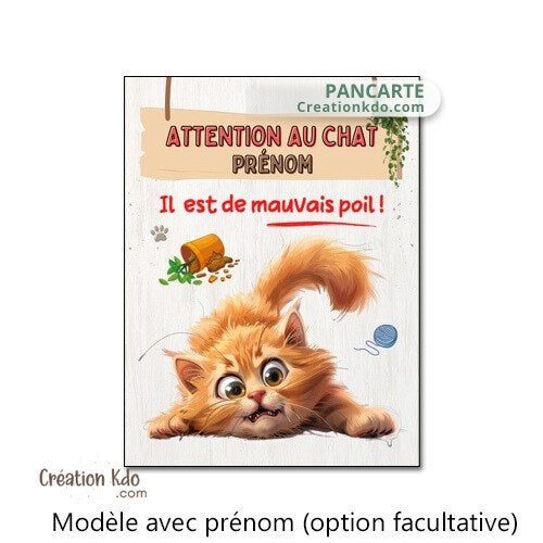 plaque humour attention au chat de mauvais poil panneau