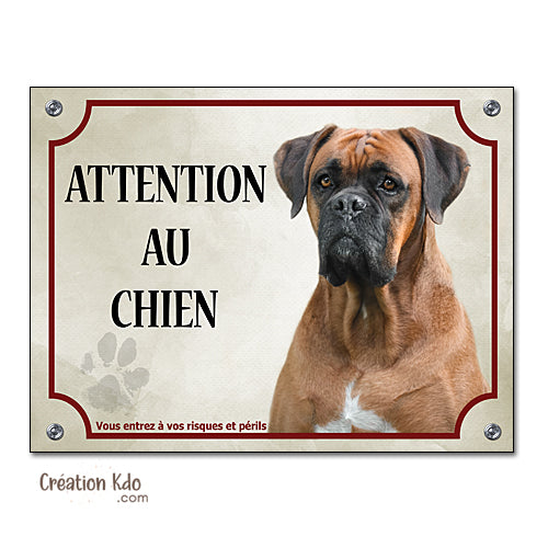 plaque chien boxer fauve attention au chien panneau portail je monte la garde