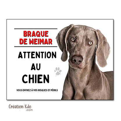 Plaque Attention au chien Braque de Weimar panneau