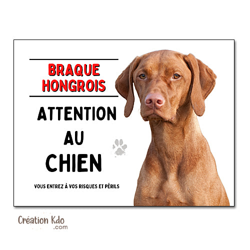 Plaque Attention au chien Braque Hongrois panneau (Vizsla)