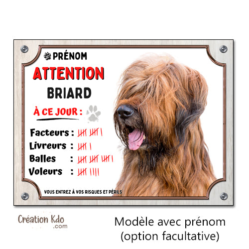 humour briard plaque attention au chien panneau portail je monte la garde