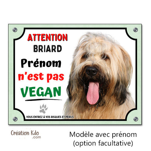 plaque briard humour vegan panneau chien monte la garde