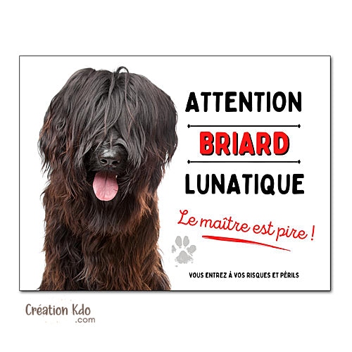 Plaque Briard lunatique Panneau portail attention au chien drôle