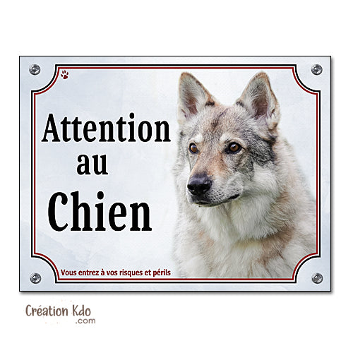 plaque chien loup tchèque attention au chien panneau portail je monte la garde