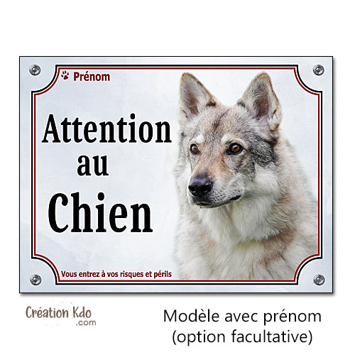 plaque chien loup tchèque attention au chien panneau portail je monte la garde