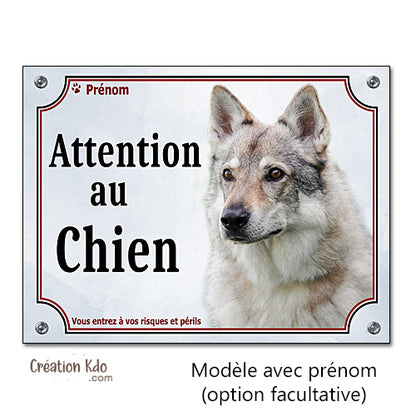 plaque chien loup tchèque attention au chien panneau portail je monte la garde