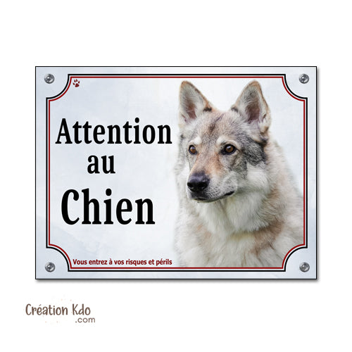 Plaque Attention au chien Panneau Chien-Loup Tchèque portail