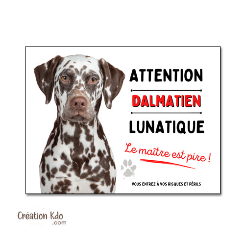Plaque Dalmatien marron lunatique Panneau drôle attention au chien portail je monte la garde
