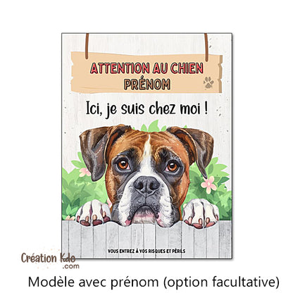 plaque chien boxer attention au chien panneau portail je monte la garde à personnaliser prénom