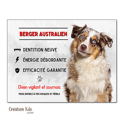 berger australien plaque attention au chien panneau portail je monte la garde