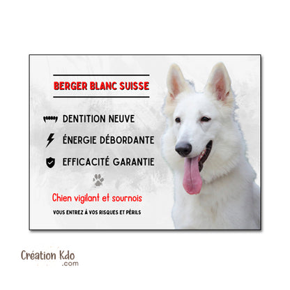 plaque chien vigilant berger blanc suisse panneau portail je monte la garde